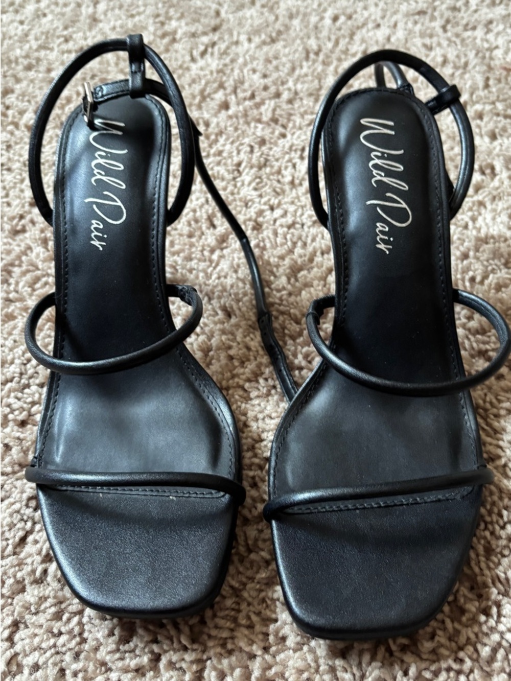 Wild Pair Women's Black Strappy Square-Toe Heeled Sandals